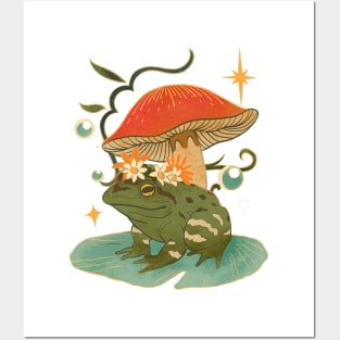 Toad Mushroom Frog Vintage cottagecore distressed Posters and Art